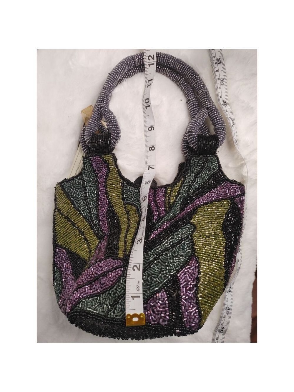 New! From India to You Green Abstract Hand Beaded Bag Viral TikTok - Picture 8 of 13